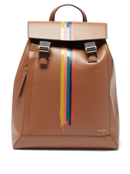 Paul Smith - Artist Stripe Leather Backpack - Mens - Brown