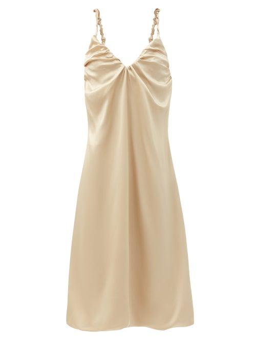 Matchesfashion.com Dodo Bar Or - Libi Ruched Silk Dress - Womens - Beige