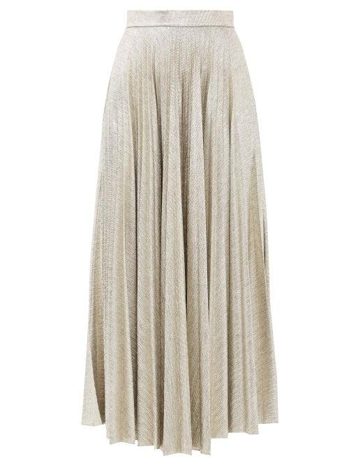 Matchesfashion.com Emilia Wickstead - Sunshine Pleated Lam-jersey Skirt - Womens - Gold