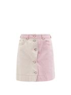 Ganni - High-rise Colour-blocked Denim Mini Skirt - Womens - Light Pink