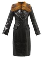 Khaite - Finna Faux-fur Trim Patent-leather Coat - Womens - Black
