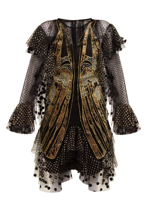Matchesfashion.com Romance Was Born - Exoskeleton Embroidered Tulle Dress - Womens - Black Multi