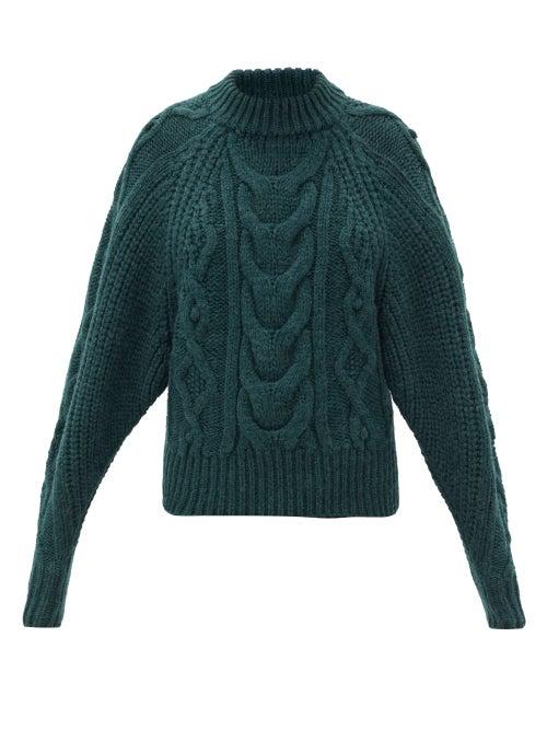 Matchesfashion.com Isabel Marant - Flover Cable-knit Wool-blend Sweater - Womens - Dark Green