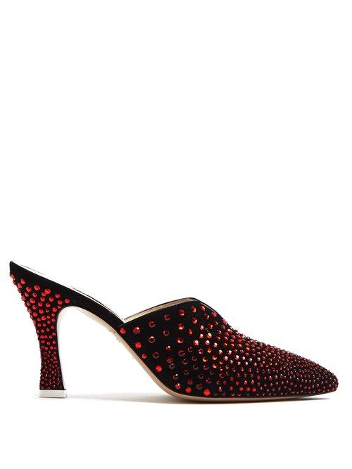 Matchesfashion.com Attico - Monica Crystal Embellished Suede Mules - Womens - Black Red