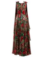 Matchesfashion.com Dolce & Gabbana - Rose And Leopard Print Embroidered Chiffon Gown - Womens - Beige Multi