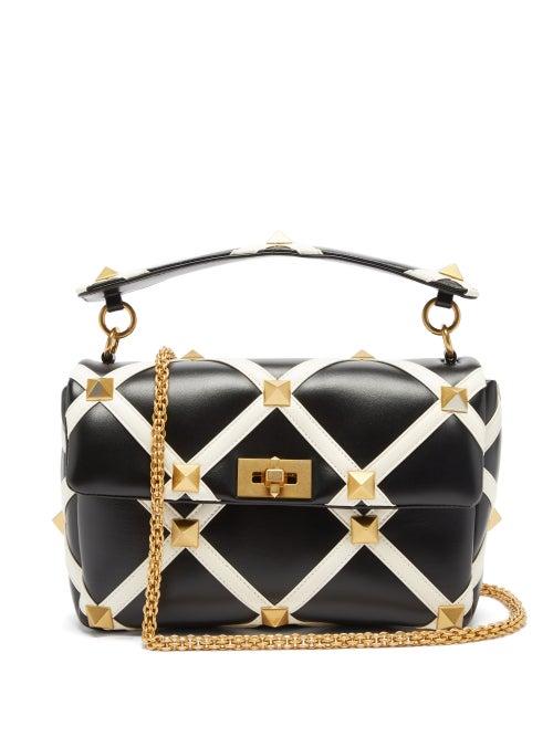 Valentino Garavani - Roman Stud Leather Shoulder Bag - Womens - Black White