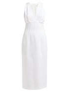 Matchesfashion.com Sara Battaglia - Pleated Crepe Midi Dress - Womens - White