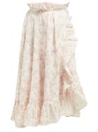 Matchesfashion.com Thierry Colson - Tasha Floral Print Cotton Midi Skirt - Womens - Pink Multi