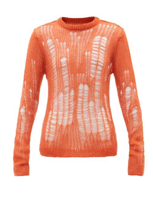 Rick Owens - Distressed-knit Sweater - Womens - Orange