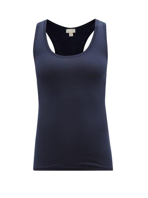 Hanro - Yoga Scoop-neck Tank Top - Womens - Dark Navy