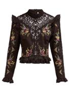 Matchesfashion.com Zimmermann - Cross Stitch Embroidered Poplin Top - Womens - Black
