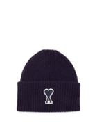 Matchesfashion.com Ami - Logo Patch Ribbed Wool Beanie Hat - Mens - Navy