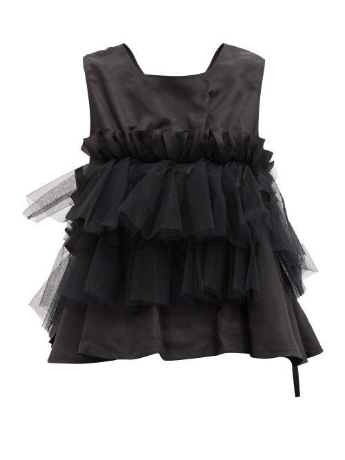 Matchesfashion.com Noir Kei Ninomiya - Ruffled Mesh-trimmed Top - Womens - Black