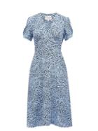 Matchesfashion.com Hvn - Paula Tiger-print Silk Midi Dress - Womens - Blue Print