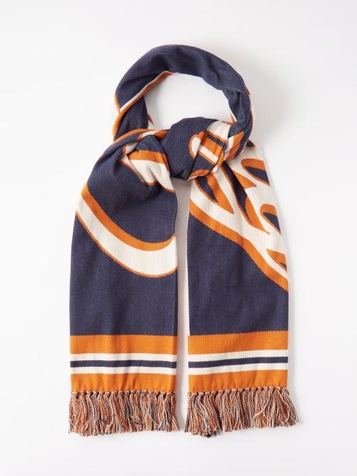 Burberry - Script-logo Cotton Scarf - Womens - Navy Multi