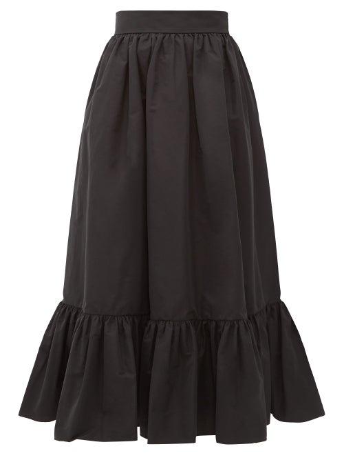 Matchesfashion.com Valentino - Ruffled-hem Cotton-blend Faille Midi Skirt - Womens - Black