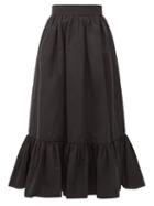 Matchesfashion.com Valentino - Ruffled-hem Cotton-blend Faille Midi Skirt - Womens - Black