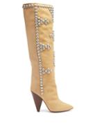 Matchesfashion.com Isabel Marant - Lyork Studded Suede And Leather Knee-high Boots - Womens - Beige