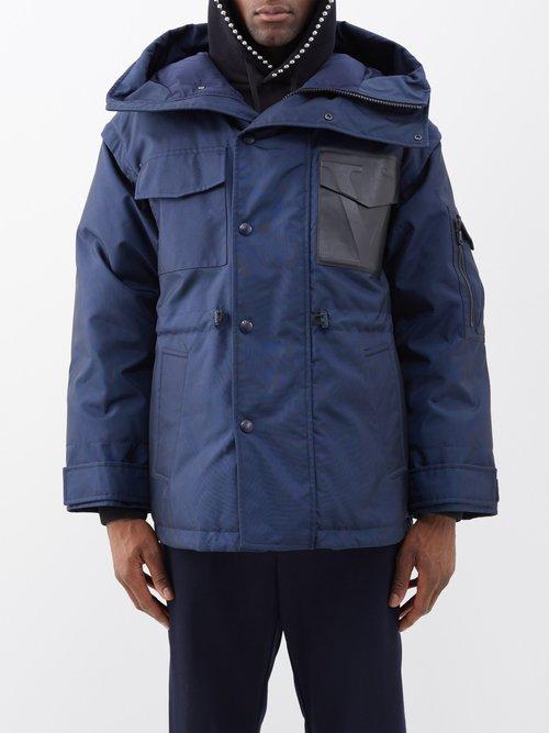 Valentino - Logo-patch Quilted-down Hooded Parka - Mens - Blue