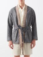 Thorsun - Embroidered Belted Cotton Kaftan - Mens - Grey