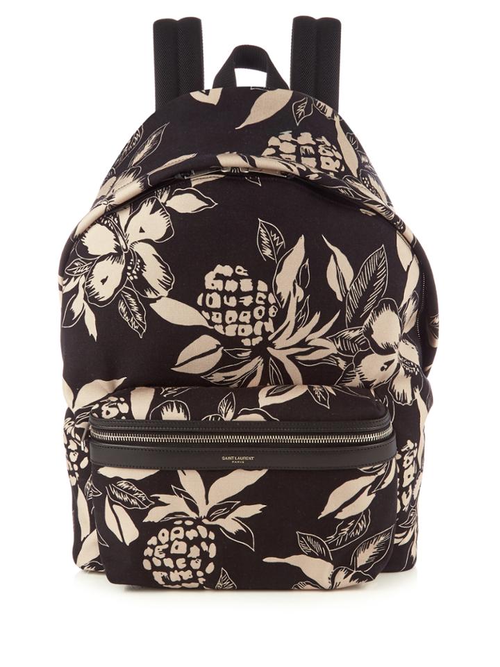 Saint Laurent Hibiscus-print Canvas Backpack