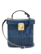 Matchesfashion.com Mark Cross - Benchley Rattan And Leather Shoulder Bag - Womens - Navy