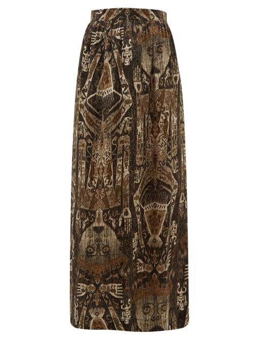 Matchesfashion.com Edward Crutchley - Raja Print Silk Skirt - Womens - Brown Multi
