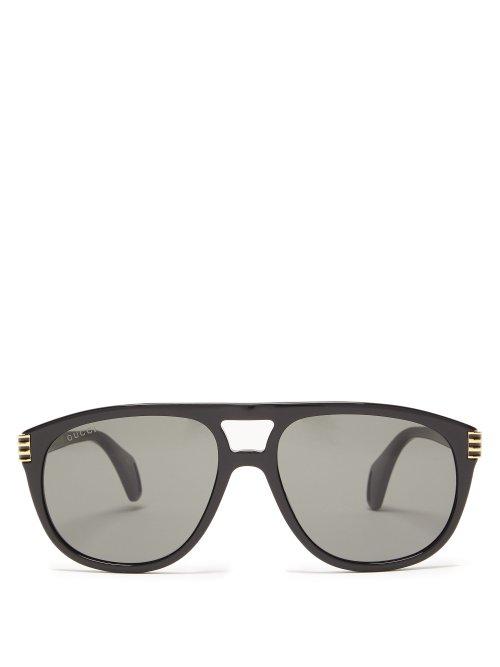 Matchesfashion.com Gucci - Aviator Acetate Sunglasses - Womens - Black Grey
