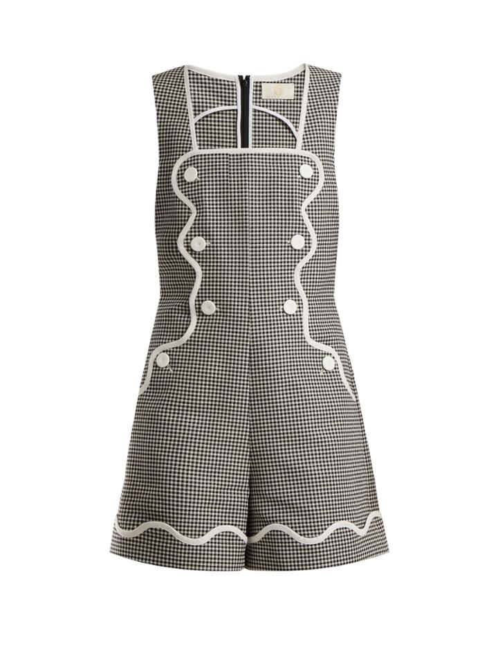 Sara Battaglia Houndstooth Cotton-stretch Playsuit