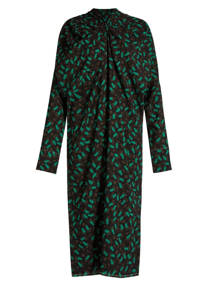 Marni Plum-print Knot-neck Midi Dress