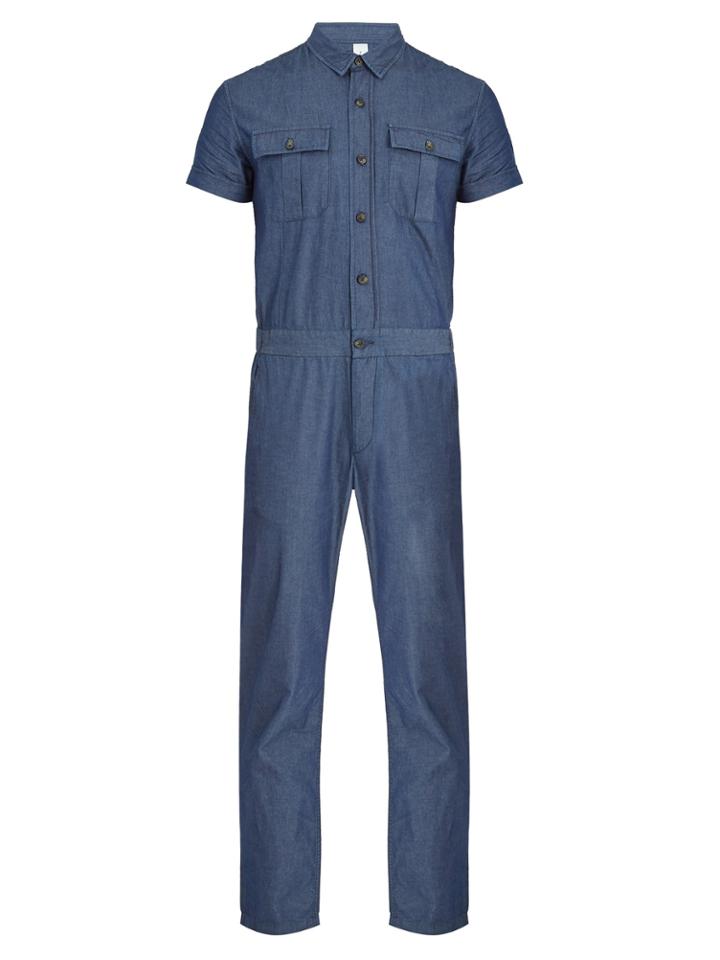 S0rensen Engineer Short-sleeved Cotton-chambray Jumpsuit
