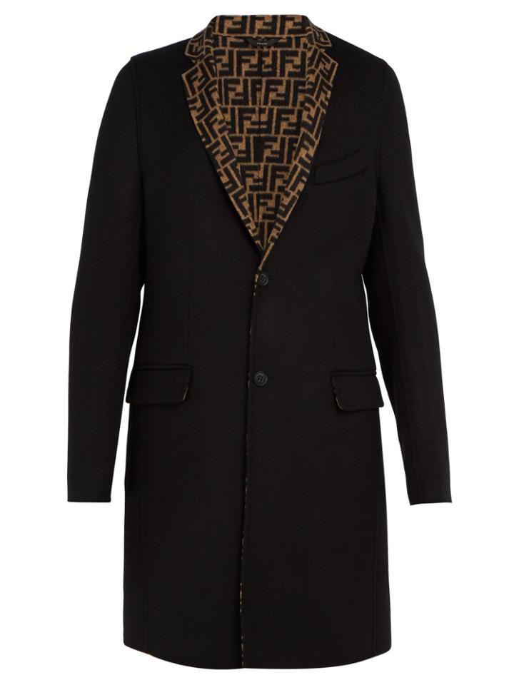 Fendi Logo-lapel Wool-blend Coat