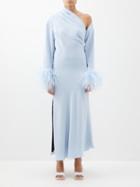16arlington - Adelaide Asymmetric Feather-trim Crepe Maxi Dress - Womens - Light Blue