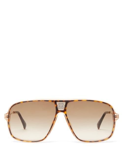 Matchesfashion.com Givenchy - Logo Grid Aviator Acetate And Metal Sunglasses - Womens - Brown Multi