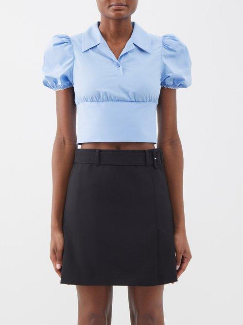 Shushu/tong - Puff-sleeve Cropped Cotto-poplin Shirt - Womens - Blue
