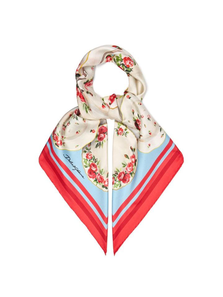 Dolce & Gabbana Plate And Floral-print Silk-twill Scarf