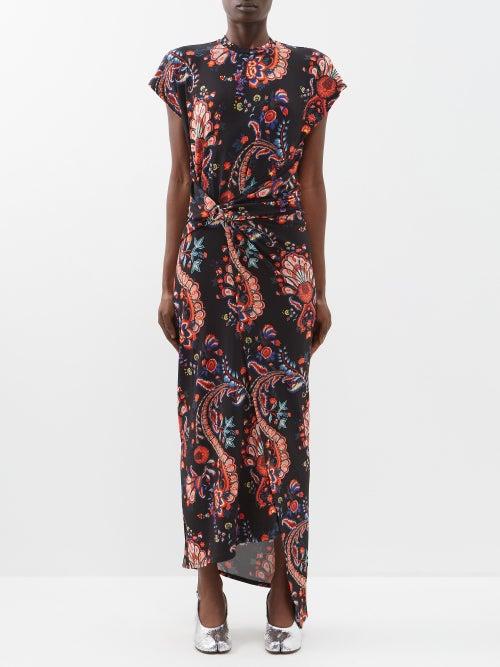 Paco Rabanne - Paisley-print Jersey Wrap-effect Dress - Womens - Black Multi