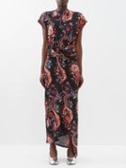 Paco Rabanne - Paisley-print Jersey Wrap-effect Dress - Womens - Black Multi
