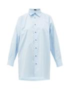 Matchesfashion.com Eskandar - Longline Flared Cotton-poplin Shirt - Womens - Light Blue