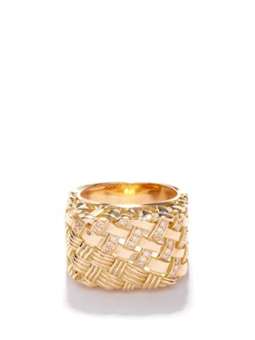 Rainbow K - Blanca Woven Diamond & 18kt Gold Signet Ring - Womens - Gold Multi