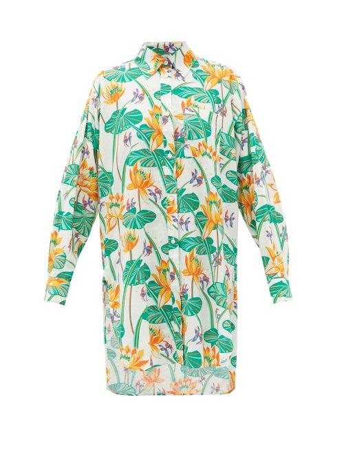 Matchesfashion.com Loewe Paula's Ibiza - Oversized Floral-print Cotton-poplin Shirt - Womens - White Multi