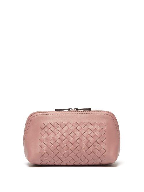 Matchesfashion.com Bottega Veneta - Intrecciato Leather Make Up Bag - Womens - Dark Pink