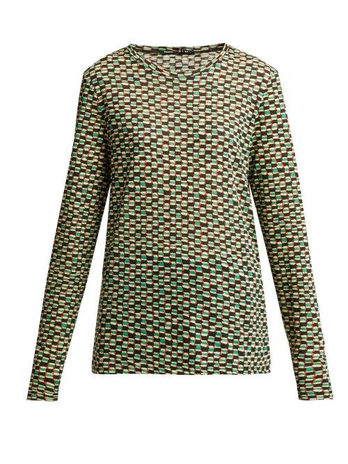 Matchesfashion.com Proenza Schouler - Woven Dot Print Long Sleeved Cotton T Shirt - Womens - Green Multi