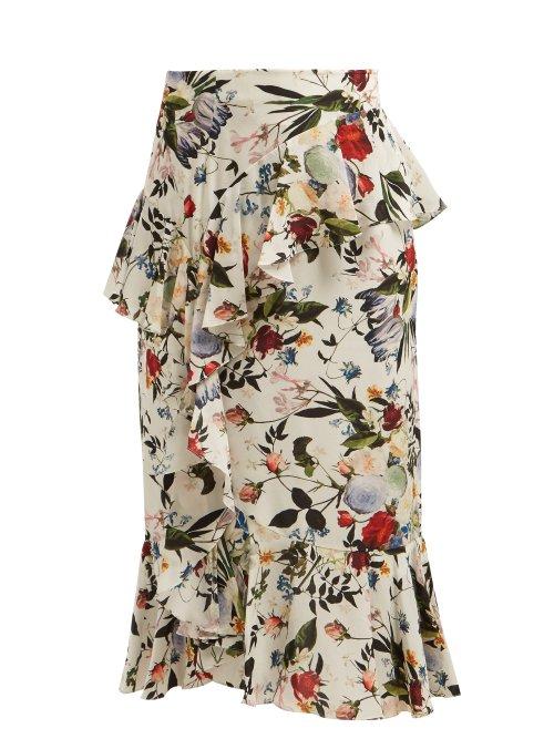 Matchesfashion.com Erdem - Roselia Edith Print Silk Skirt - Womens - White Multi