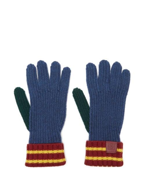 Loewe - Anagram-patch Striped Wool Gloves - Womens - Multi