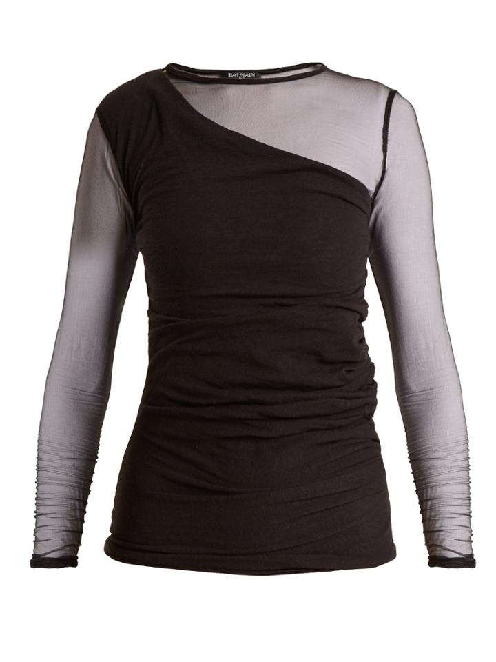 Balmain Asymmetric-front Semi-sheer Top
