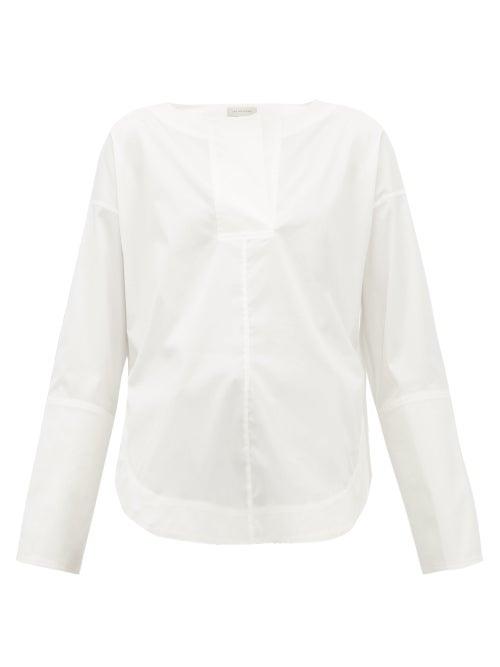 Matchesfashion.com Lee Mathews - Elsie Rounded Hem Cotton Blend Shirt - Womens - White