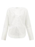 Matchesfashion.com Lee Mathews - Elsie Rounded Hem Cotton Blend Shirt - Womens - White