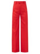Matchesfashion.com Bottega Veneta - High-rise Wide-leg Wool-gabardine Trousers - Womens - Red