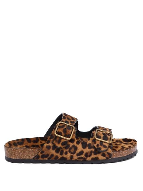 Saint Laurent - Jimmy Leopard-print Leather Slides - Womens - Leopard